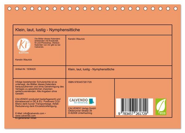 Produktbild: Klein, laut, lustig - Nymphensittiche (Tischkalender 2026 DIN A5 quer), CALVENDO Monatskalender