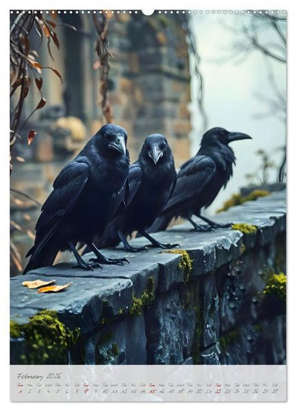 Produktbild: Nocturnal wings - A mystic raven companion for the year (Wall Calendar 2026 DIN A2 portrait), CALVENDO 12 Month Wall Calendar