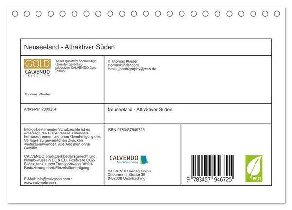 Produktbild: Neuseeland - Attraktiver S&uuml;den (Tischkalender 2026 DIN A5 quer), CALVENDO Monatskalender