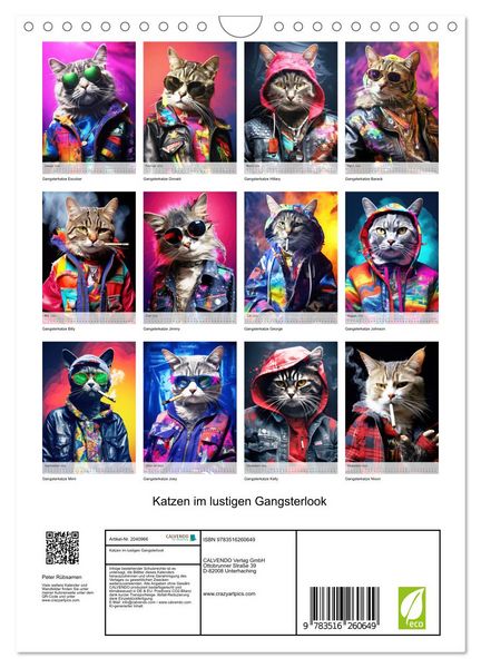 Produktbild: Katzen im lustigen Gangsterlook (Wandkalender 2026 DIN A4 hoch), CALVENDO Monatskalender