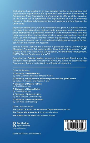 Produktbild: A Dictionary of International Trade Organizations and Agreements