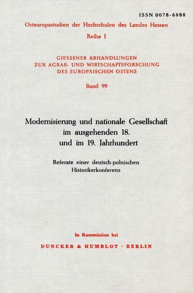 Produktbild: Modernisierung und nationale Gesellschaft im ausgehenden 18. und 19. Jahrhundert