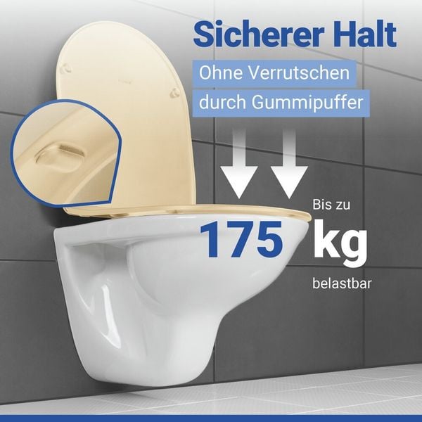 Produktbild: WC Sitz Mod. Galati Beige matt, Toilettendeckel in D-Form mit Absenkautomatik
