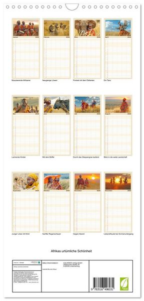 Produktbild: Familienplaner 2026 - Afrikas urt&uuml;mliche Sch&ouml;nheit mit 5 Spalten (Wandkalender, 21 x 45 cm) CALVENDO