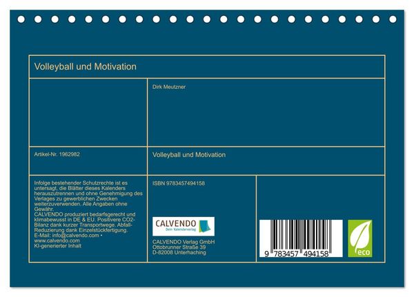 Produktbild: Volleyball und Motivation (Tischkalender 2026 DIN A5 quer), CALVENDO Monatskalender