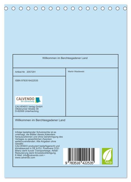 Produktbild: Willkommen im Berchtesgadener Land (Tischkalender 2026 DIN A5 hoch), CALVENDO Monatskalender