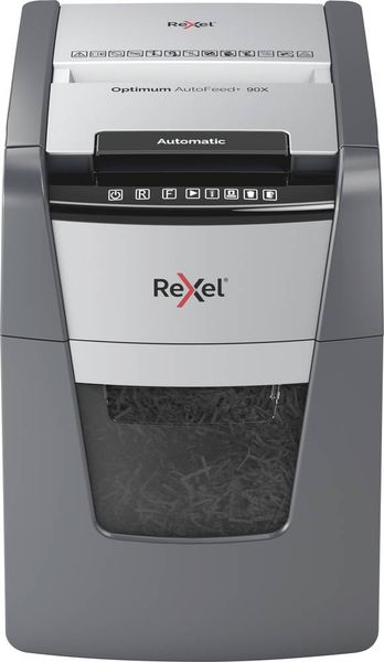 Rexel Optimum AutoFeed+ 90X Aktenvernichter 90 Blatt Partikelschnitt 4 x 28 mm P-4 34 l Vernichtet auch Büroklammern, He