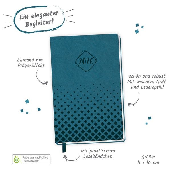 Produktbild: Trötsch Taschenkalender A6 Soft Touch Petrol 2026