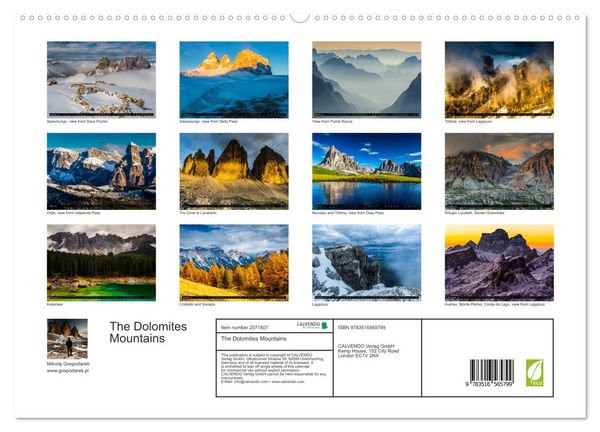 Produktbild: The Dolomites Mountains (High Quality Premium Wall Calendar 2026 DIN A2 landscape),CALVENDO 12 Month Wall Calendar