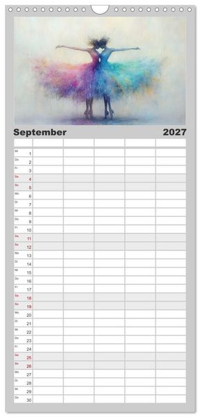 Produktbild: Familienplaner 2027 - Im Pas de Deux mit der Stille mit 5 Spalten (Wandkalender, 21 x 45 cm) CALVENDO