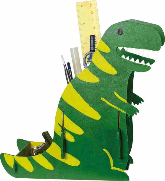 Produktbild: PEBARO 477/3 - Holzbausatz Stiftehalter Dinosaurier, Laser cut Bastelset