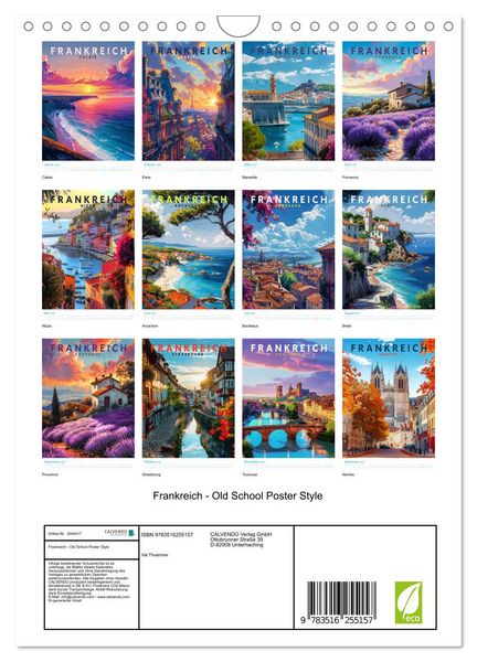Produktbild: Frankreich - Old School Poster Style (Wandkalender 2026 DIN A4 hoch), CALVENDO Monatskalender