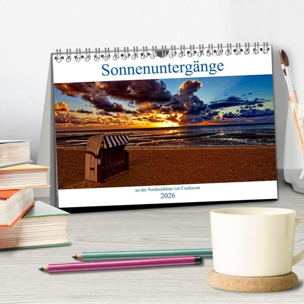 Produktbild: Sonnenunterg&auml;nge, an der Nordseek&uuml;ste vor Cuxhaven (Tischkalender 2026 DIN A5 quer), CALVENDO Monatskalender