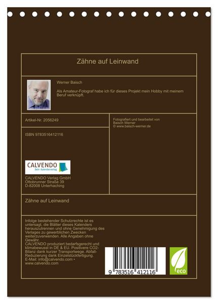 Produktbild: Z&auml;hne auf Leinwand (Tischkalender 2026 DIN A5 hoch), CALVENDO Monatskalender