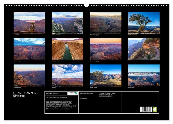 Produktbild: GRAND CANYON - Einblicke (Wandkalender 2026 DIN A2 quer), CALVENDO Monatskalender