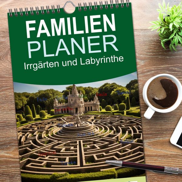 Produktbild: Familienplaner 2026 - Irrg&auml;rten und Labyrinthe mit 5 Spalten (Wandkalender, 21 x 45 cm) CALVENDO