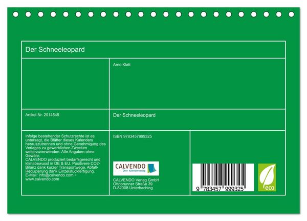 Produktbild: Der Schneeleopard (Tischkalender 2026 DIN A5 quer), CALVENDO Monatskalender