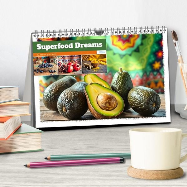 Produktbild: Superfood Dreams - AI art for gourmets (Desk Calendar 2026 DIN A5 landscape), CALVENDO 12 Month DeskCalendar