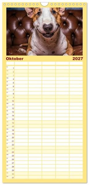 Produktbild: Familienplaner 2027 - Bullterrier mit 5 Spalten (Wandkalender, 21 x 45 cm) CALVENDO