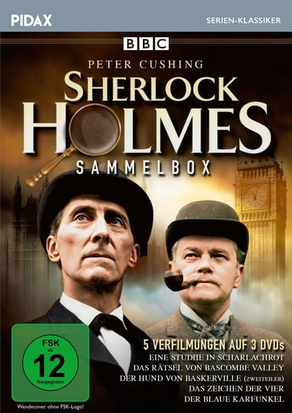 Produktbild: Sherlock Holmes - Sammelbox / 5 spannende Krimis mit Peter Cushing nach den B&uuml;chern von Sir Arthur Conan Doyle (Pidax Serien-Klassiker) [3 DVDs]