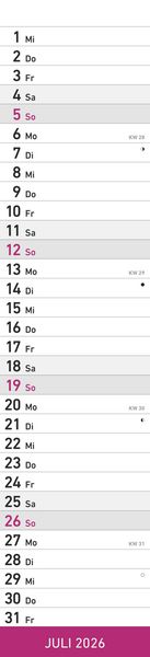 Produktbild: Streifenplaner PINK 2026 - Streifenkalender - Wandplaner - Küchen-Kalender - 11,3x49,5
