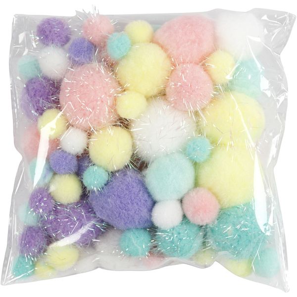 Produktbild: Creativ Company Pompons, D 15-40 mm, Glitter, Pastellfarben, 62 g