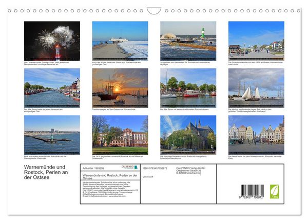 Produktbild: Warnem&uuml;nde und Rostock, Perlen an der Ostsee (Wandkalender 2026 DIN A3 quer), CALVENDO Monatskalender