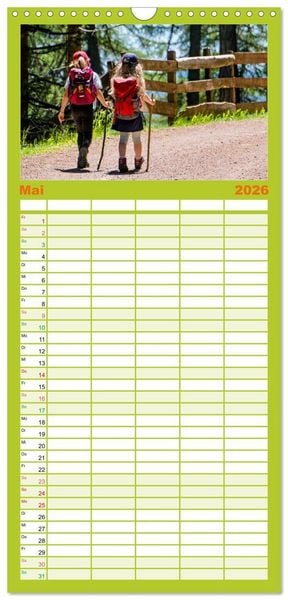 Produktbild: Familienplaner 2026 - WANDERN &uuml;ber Stock und Stein in der Schweiz mit 5 Spalten (Wandkalender, 21 x 45 cm) CALVENDO