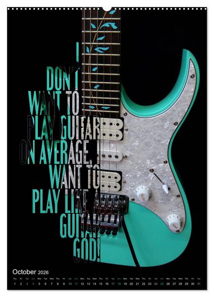 Produktbild: Rock Guitar Beauties (High Quality Premium Wall Calendar 2026 DIN A2 portrait),CALVENDO 12 Month Wall Calendar