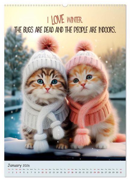 Produktbild: LUNATIC CATS Enjoy hilarious and wacky sayings (Wall Calendar 2026 DIN A2 portrait), CALVENDO 12 Month Wall Calendar