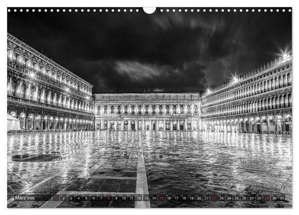 Produktbild: Leuchtendes Venedig &hellip;in monochrom (Wandkalender 2026 DIN A3 quer), CALVENDO Monatskalender