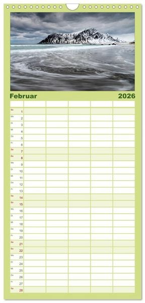 Produktbild: Familienplaner 2026 - Norwegische Landschaften mit 5 Spalten (Wandkalender, 21 x 45 cm) CALVENDO