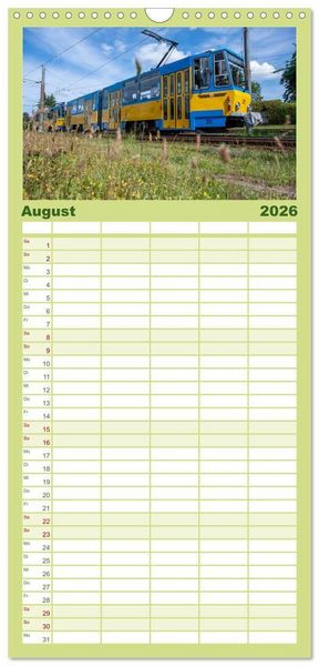 Produktbild: Familienplaner 2026 - Stra&szlig;enbahnklassiker auf Schienen mit 5 Spalten (Wandkalender, 21 x 45 cm) CALVENDO