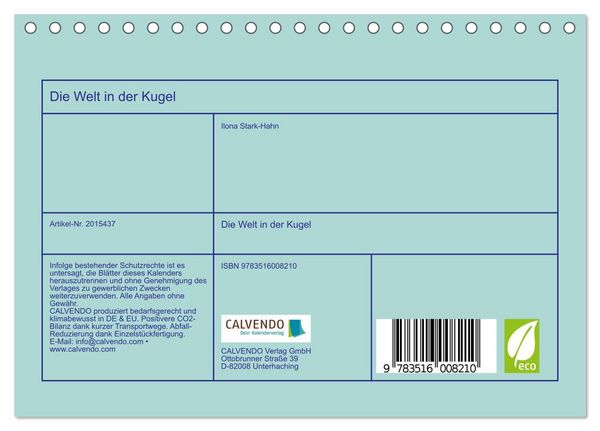 Produktbild: Die Welt in der Kugel (Tischkalender 2026 DIN A5 quer), CALVENDO Monatskalender