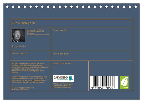Produktbild: F&uuml;nf-Seen-Land (Tischkalender 2026 DIN A5 quer), CALVENDO Monatskalender