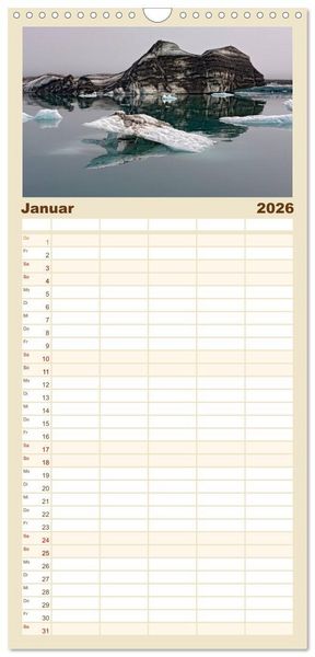Produktbild: Familienplaner 2026 - Island - Land zwischen Feuer und Eis mit 5 Spalten (Wandkalender, 21 x 45 cm) CALVENDO
