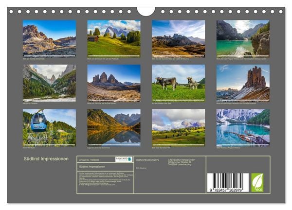 Produktbild: S&uuml;dtirol Impressionen (Wandkalender 2026 DIN A4 quer), CALVENDO Monatskalender