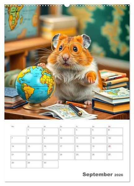 Produktbild: School Hamster - Eifrige KI Hamster pr&auml;sentieren ihre Hamsterschule (hochwertiger Premium Wandkalender 2026 DIN A2 hoch), Kunstdruck in Hochglanz