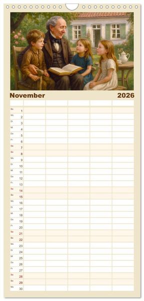 Produktbild: Familienplaner 2026 - Hans Christian Andersen. Sein Leben, seine Werke mit 5 Spalten (Wandkalender, 21 x 45 cm) CALVENDO