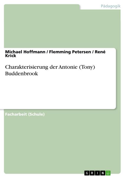 Produktbild: Charakterisierung der Antonie (Tony) Buddenbrook