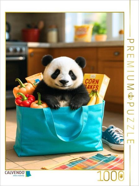 Produktbild: CALVENDO Puzzle Panda in Einkaufstasche | 1000 Teile Lege-Gr&ouml;&szlig;e 64x48cm Foto-Puzzle f&uuml;r gl&uuml;ckliche Stunden
