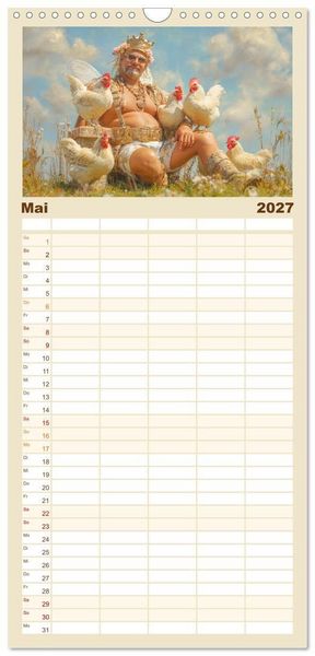 Produktbild: Familienplaner 2027 - Die H&uuml;hnerhelden. Witz und Charme mit M&auml;nnern, die Eier haben mit 5 Spalten (Wandkalender, 21 x 45 cm) CALVENDO