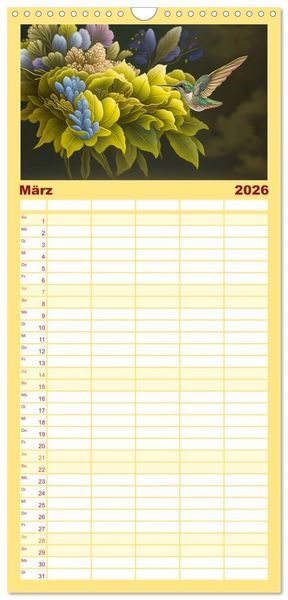 Produktbild: Familienplaner 2026 - Zauberhafte Paradiesv&ouml;gel mit 5 Spalten (Wandkalender, 21 x 45 cm) CALVENDO