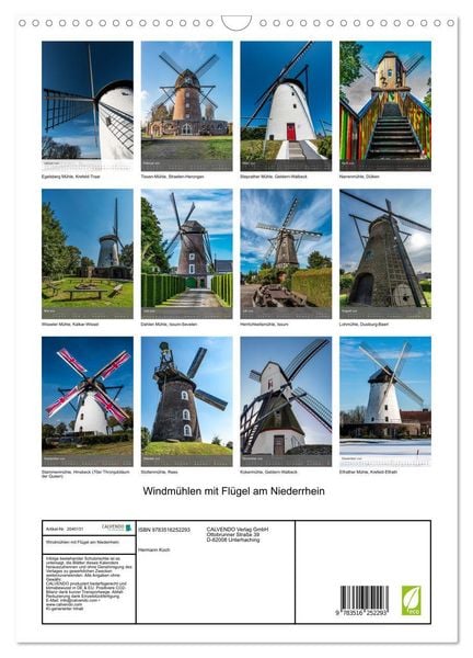 Produktbild: Windm&uuml;hlen mit Fl&uuml;gel am Niederrhein (Wandkalender 2026 DIN A3 hoch), CALVENDO Monatskalender
