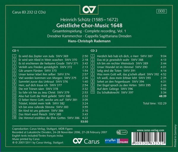 Produktbild: Geistliche Chormusik 1648 (Sch&uuml;tz-Edition Vol.1)