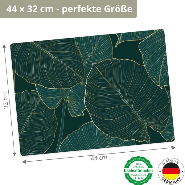 Produktbild: Tischsetmacher Tischsets Tropische Bl&auml;tter mit Goldadern, aus hochwertigem Vinyl (4 St&uuml;ck), 44 x 32 cm