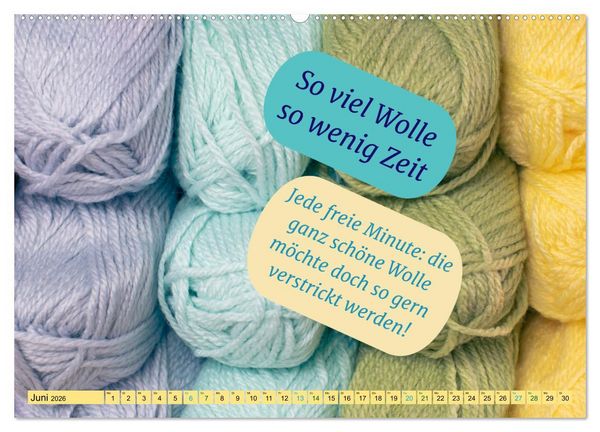 Produktbild: WOLLE Stricken ist eine Passion (hochwertiger Premium Wandkalender 2026 DIN A2 quer), Kunstdruck in Hochglanz