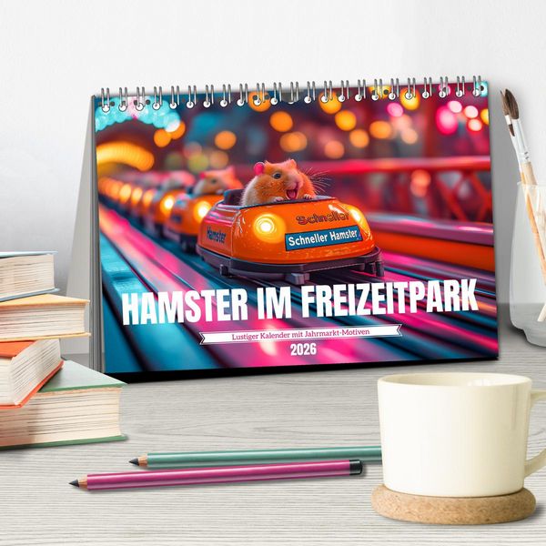 Produktbild: Hamster im Freizeitpark - Lustiger Kalender mit Jahrmarkt-Motiven (Tischkalender 2026 DIN A5 quer), CALVENDO Monatskalender