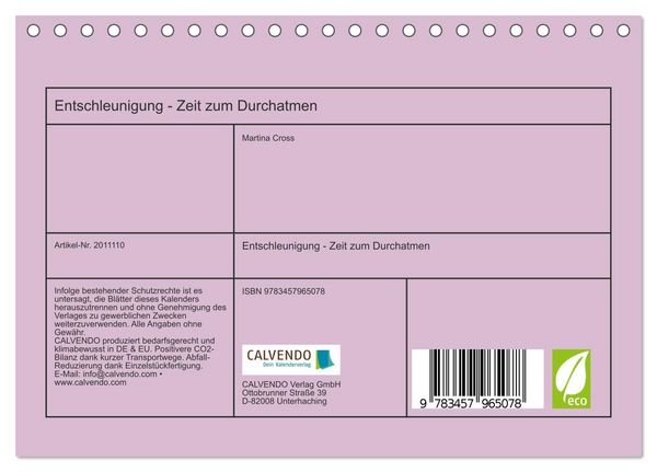 Produktbild: Entschleunigung - Zeit zum Durchatmen (Tischkalender 2026 DIN A5 quer), CALVENDO Monatskalender