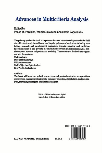 Produktbild: Advances in Multicriteria Analysis
